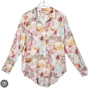 Jane + Delancey Butterfly Print Button Long Sleeve Top Blouse XL